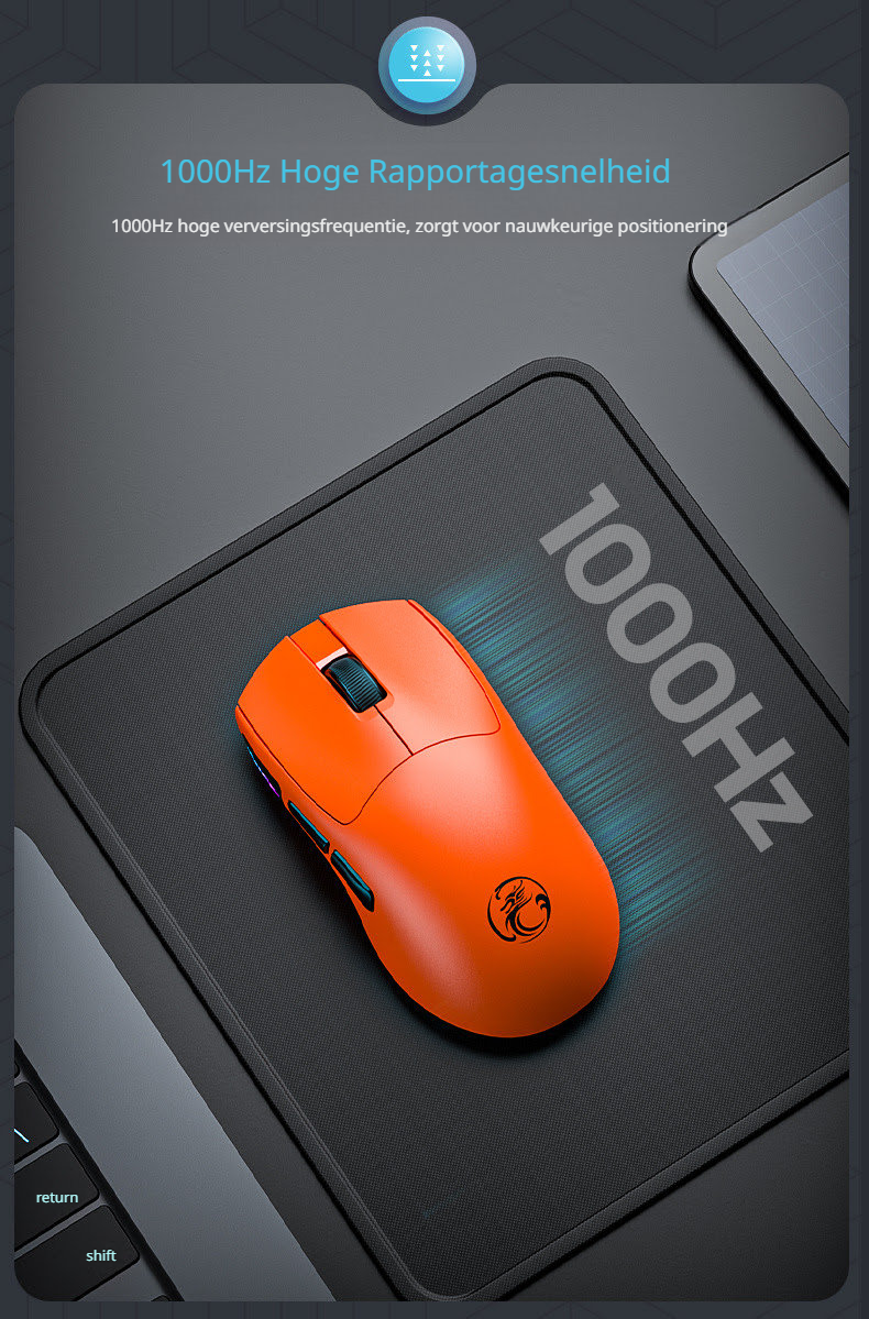 Elementkey gaming muis oranje 1000hz hoge snelheid