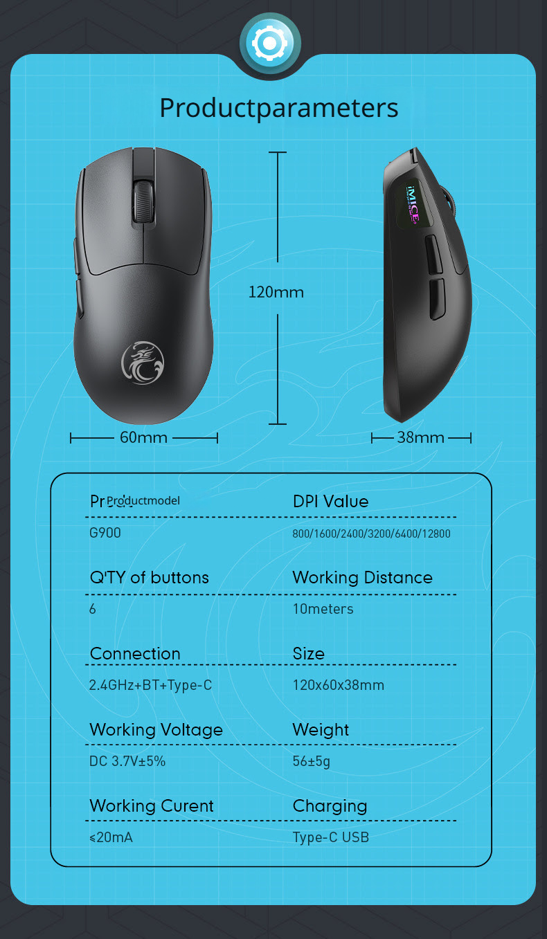 Elementkey muis g900 draadloos 6knoppen 12800dpi zwart